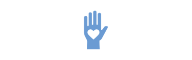 Das hellblaue Icon zeigt eine Hand, auf der Handfläche befindet sich ein Herz-Icon
