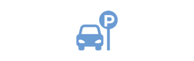 Das hellblaue Icon zeigt ein Auto und ein Schild, auf dem ein großes P abgebildet ist