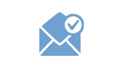 The dark blue coloured icon represents a letter with a small tick on the side.