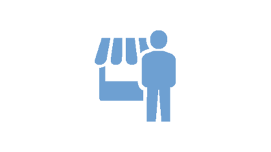Das hellblau eingefärbte Icon stellt einen Laden dar, vor dem eine Person steht.