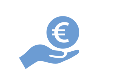 Das blau eingefärbte Icon stellt eine Hand dar, was eine Geldmünze hält.
