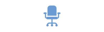Das hellblaue Icon zeigt einen Arbeitsstuhl