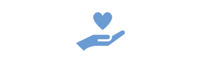 Das hellblaue Icon zeigt eine Hand von der Seite, die ein Herz hält