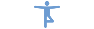 Das hellblaue Icon zeigt eine Person, die versucht, das Gleichgewicht auf einem Bein zu halten