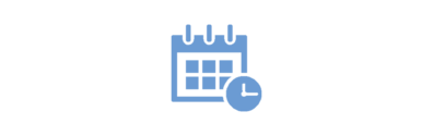 Das hellblaue Icon zeigt einen Wandkalender und eine kleine Uhr am rechten Rand