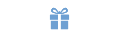 Das hellblaue Icon zeigt ein verpacktes Geschenk