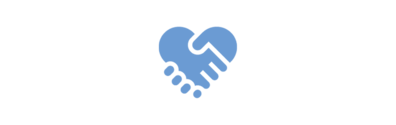 Das hellblaue Icon zeigt einen Handschlag, der ein Herz bildet