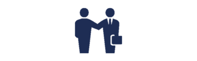 Das dunkelblau eingefärbte Icon zeigt zwei Personen in seriöser Kleidung, die sich die Hand geben.