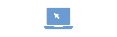 Das hellblaue Icon zeigt einen Laptop mit dem Maus-Zeiger an