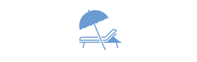 Das hellblaue Icon zeigt eine Liege mit Sonnenschirm