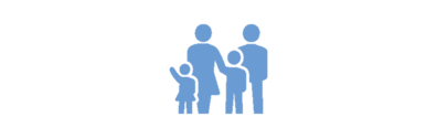 Das türkisfarbene Icon zeigt eine Familie, bestehend aus Mutter und Vater und zwei Kindern
