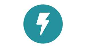 Weißes Icon mit blauer Umrandung in Form eines Blitzes.