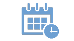 Das hellblau eingefärbte Icon zeigt einen Kalender und eine kleine Uhr daneben.